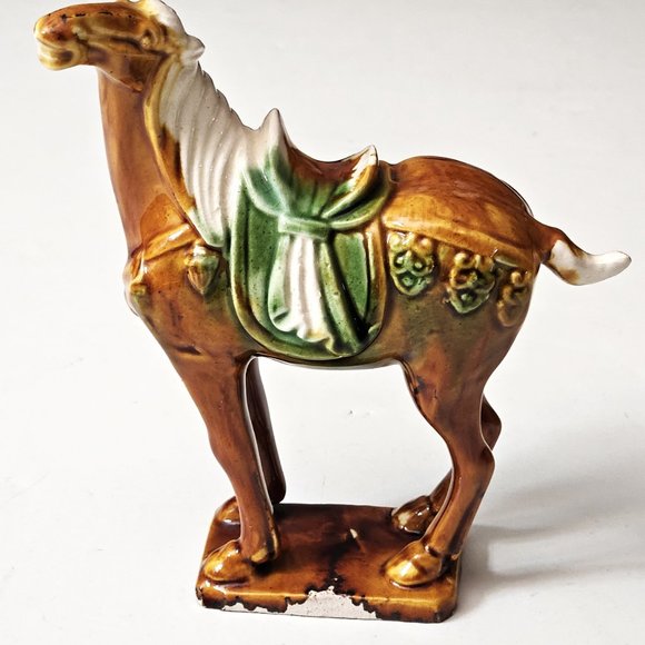 Vintage Tang Dynasty War Horse Figurine: Art Pottery Drip Glaze - Picture 7 of 7
